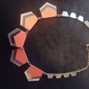 Geometric Silver and Red Necklace